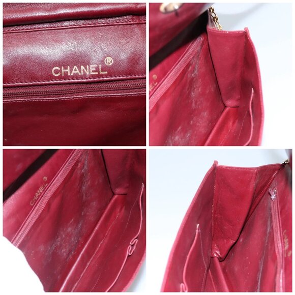 CHANEL Chain Shoulder Bag Lamb Skin Red Gold - Picture 15 of 16